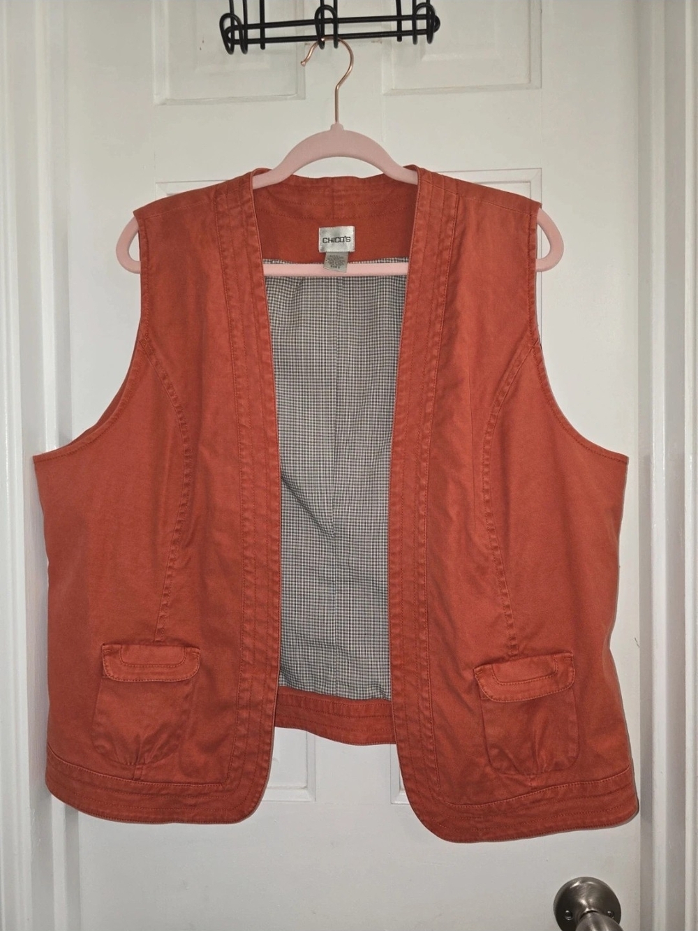 Chico's Rust Orange Cotton Utility Vest with Patch Pockets
